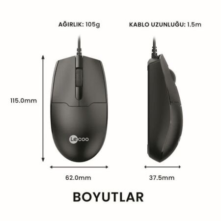 Lecoo MS101 USB Kablolu 1200DPI 3 Tuşlu Optik Mouse Siyah - 4