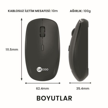 Lecoo WS203 Kablosuz 2400DPI 4 Tuşlu Optik Mouse Siyah - 2