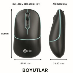 Lecoo WS210 Kablosuz 1600DPI 4 Tuşlu Optik Mouse Siyah - 3